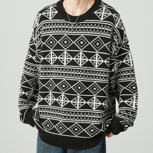 NordicVibe Heren Trui - Jacquard Gebreide Loose Fit Pullover